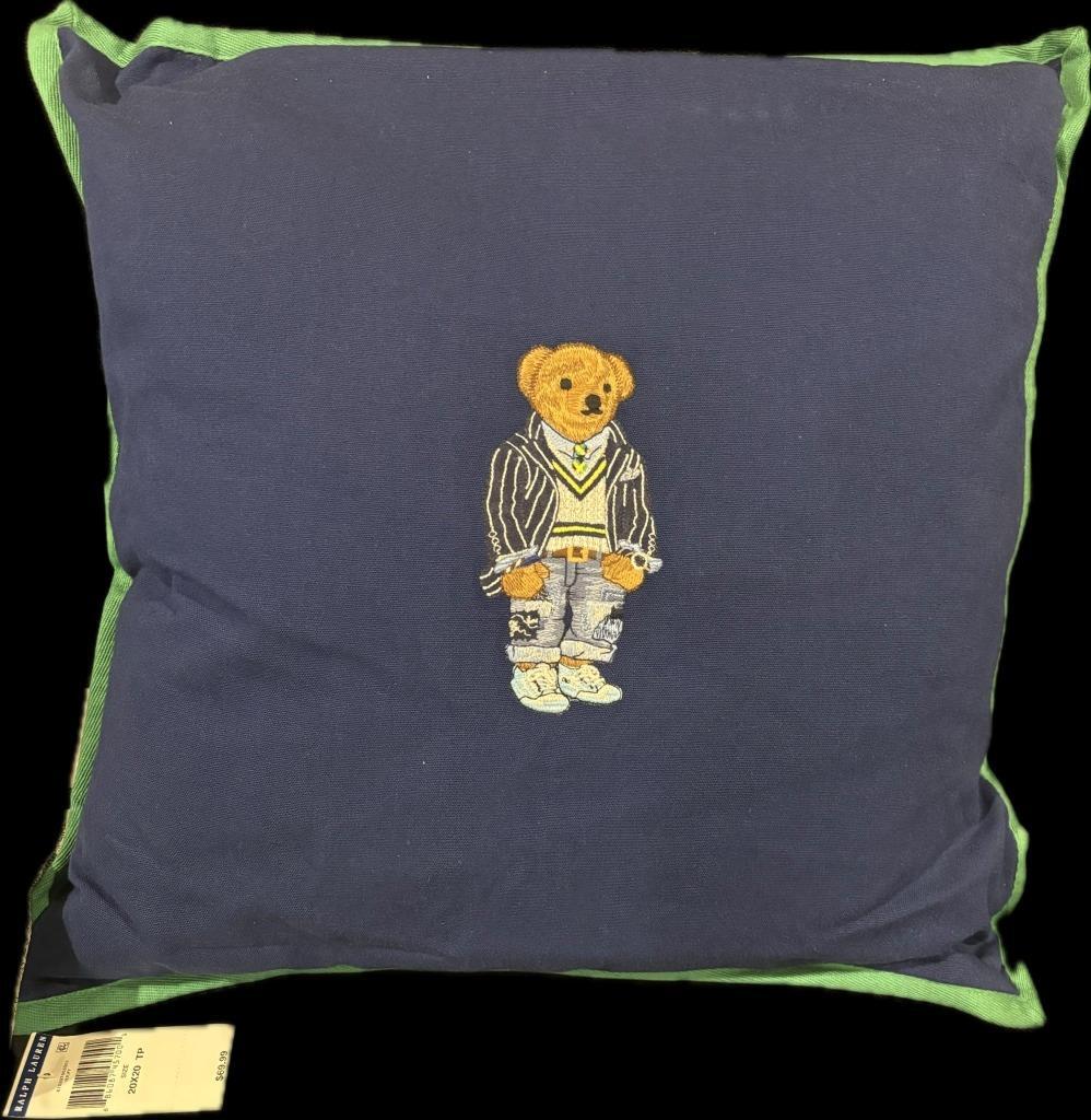 Ralph Lauren Polo Bear Boy Navy Blue 100% Cotton Decor Pillow