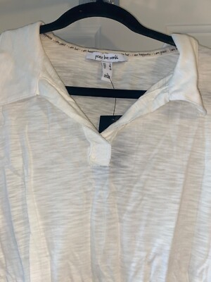 PEACE LOVE WORLD Long-Sleeve Polo Knit Top PORCELAIN IVORY sz