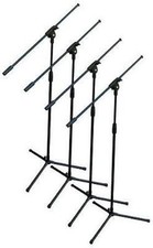 Microphone Stands w/ Boom Band Concert Gear Four Micstands Black Tripods 4 NEW