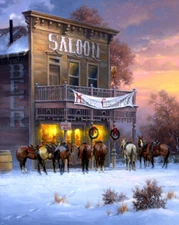 Cowboys celebrate Christmas oil painting Giclee Art Printed on canvas L2193