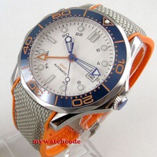 41mm Estéril Esfera Blanca GMT Zafiro Cristal Cerámica Bisel Automático Reloj Hombre