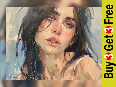 Fesselndes Porträt Frau 5''x7'' Druck auf mattem Papier | Ausdrucksstarkes Ölgemälde