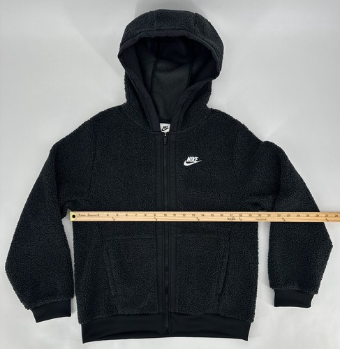 Nike Hoodie Kids XL Sportswear Club Fleece Black Teddy Holiday Crew FJ6019-010 - Picture 4 of 14