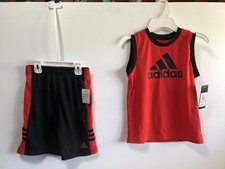 Adidas Boys Black Shorts and Red Top, Size 6 NWT