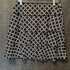 White House Black Market Skirt Womens 8 Black White Chain Link A-Line Tiered Zip