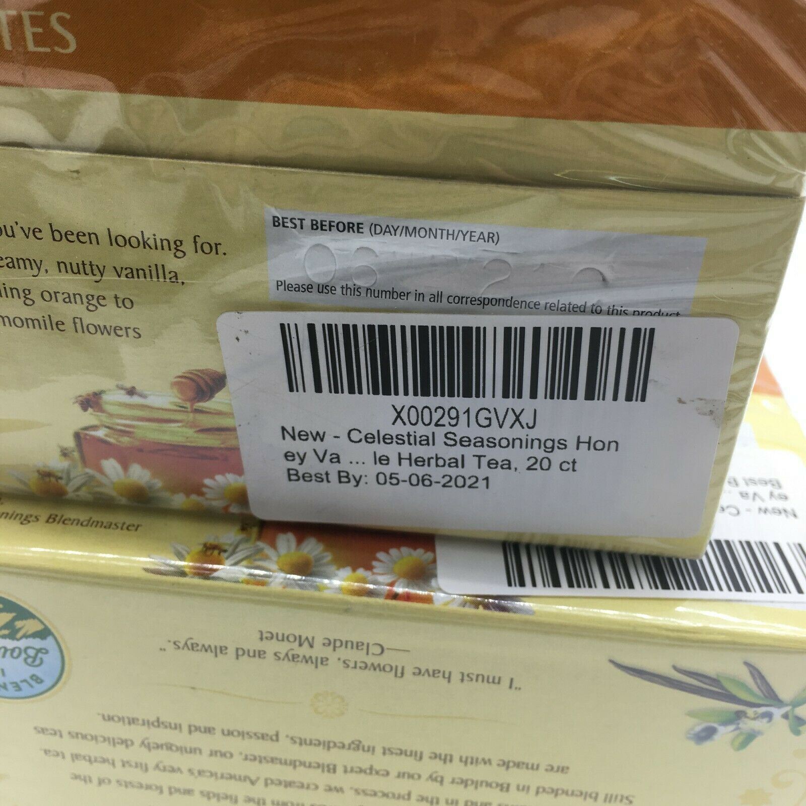 LOT OF 2 Celestial Seasonings Honey Vanilla Chamomile Herbal Tea 40 Tea Bags NEW