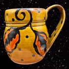Vintage Pottery Coffee Mug Cup Hand Painted Leafs Black Dots Glazed 4”W 3.5”T