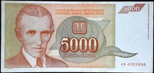 Billet YOUGOSLAVIE 5000 dinara 1993 NIKOLA TESLA ( 1856 - 1943 )