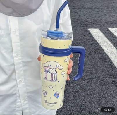 Cinnamoroll Large Insulated Cup With Handle Travel Portable Straw Hot/Cold New