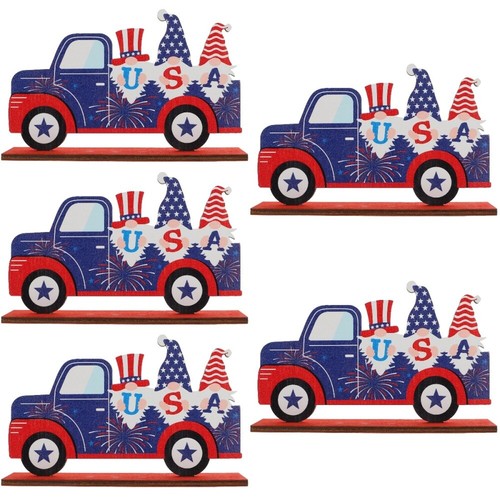 Set of 5 Wooden Letters Car Ornaments Independence Day Adornment - Picture 3 of 12