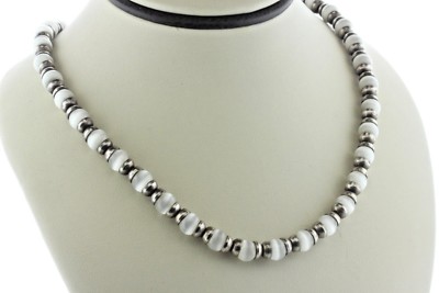 Sterlingsilber 925 weißer Tigerauge Stein 6,5 mm Knebelverschluss Halsband Halskette 15 Zoll 