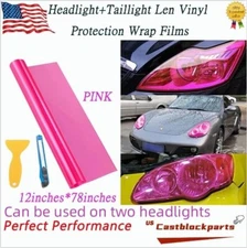 12"x78" Headlight Taillamp Transparent Pink Lens Vinyl Wrap Protection Film
