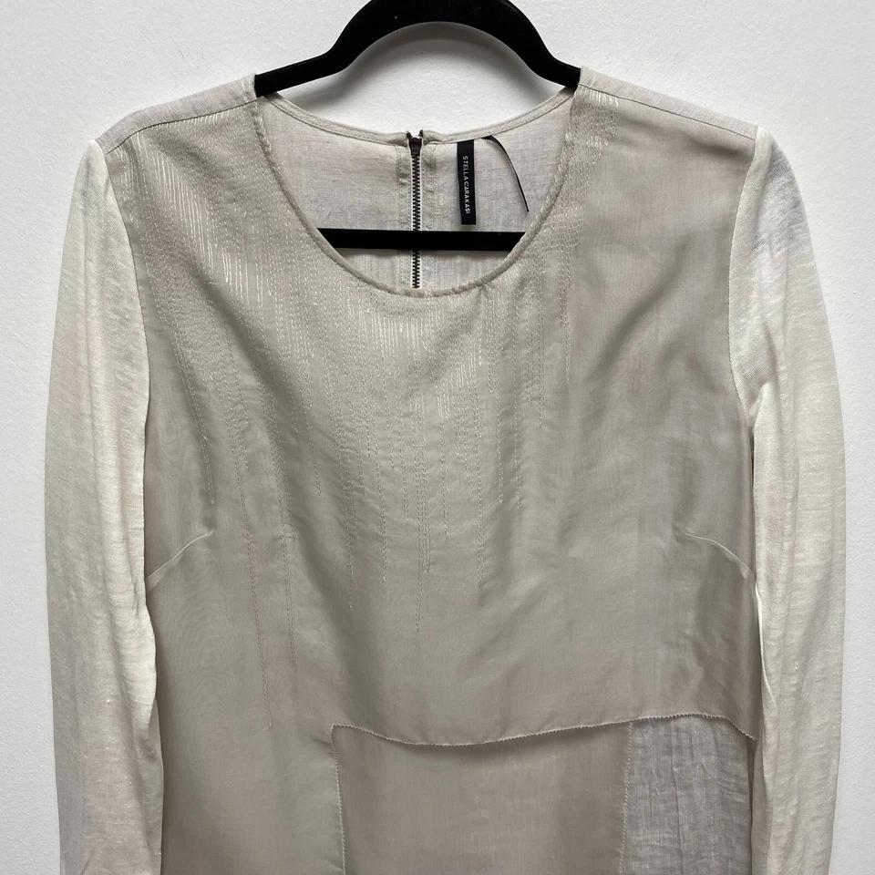 Blusa Stella Carakasi Beige Manga Larga Cáñamo Seda Contraste Niveles Lagenlook M Foto 2 de 4