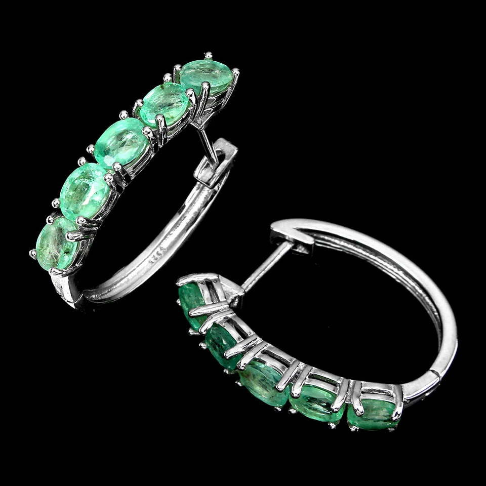 925 Sterlingsilber Ohrringe Ovaler Smaragd Natürlicher Edelstein Schmuck - Bild 3 von 4