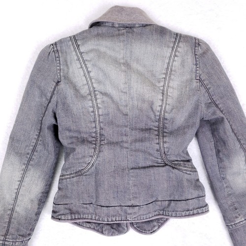 Armani Exchange Denim Jacket Womens XS Grey Asymmetrical Zip Moto Style Fit - Picture 8 of 10