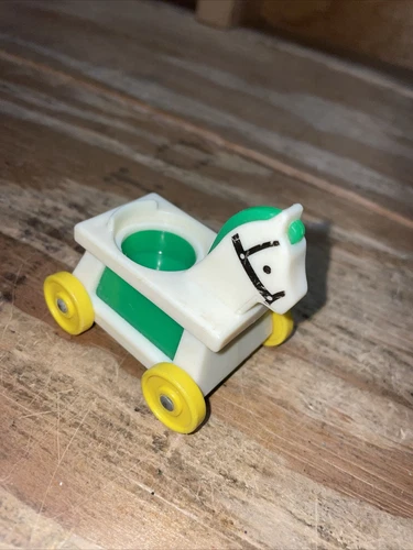 Vintage Rocking Horse Wheels Toy Fisher Price Little People Green White Nursery