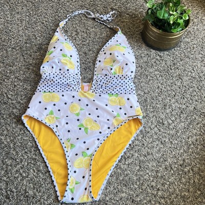 Juicy Couture One Piece Swimsuit Halter Deep V-Neck White