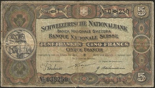 Suisse - billet de 5 francs Guillaume Tell 01-01-1921 ! P#11e