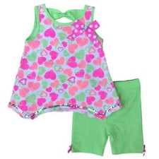 Infant  Toddler Girls Green  Pink Heart Baby Outfit Tunic Shirt  Shorts Set