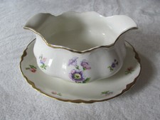 Warwick C2009-Multi-colored Floral,Gold Trim, Scalloped-Gravy Boat with Plate