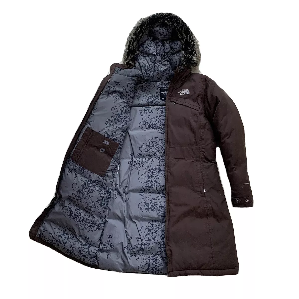 Womens S The North Face Brown Full Length Hyvent 600 Down Fill Hooed Parka
