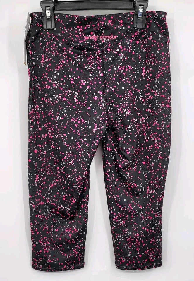 Nuevo con etiquetas Leggings Capri Under Armour Niñas Lunares Negros Estrellas Ajustados Juveniles Grandes Foto 2 de 4