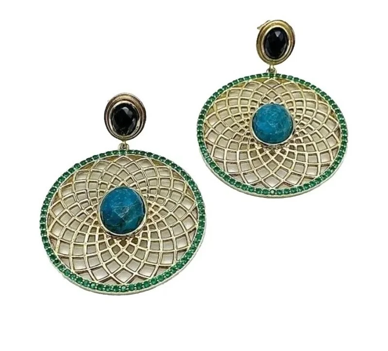 Pendientes colgantes medallón de piedras preciosas múltiples enchapados en oro de plata de ley Rarities-NUEVOS CON ETIQUETAS Foto 2 de 4