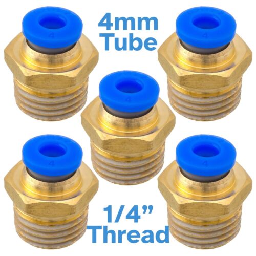 5pcs Brass 4mm Tube - 1/4" BSP Male Thread Pneumatic Fitting PC 04-02 Connector - Afbeelding 1 van 5