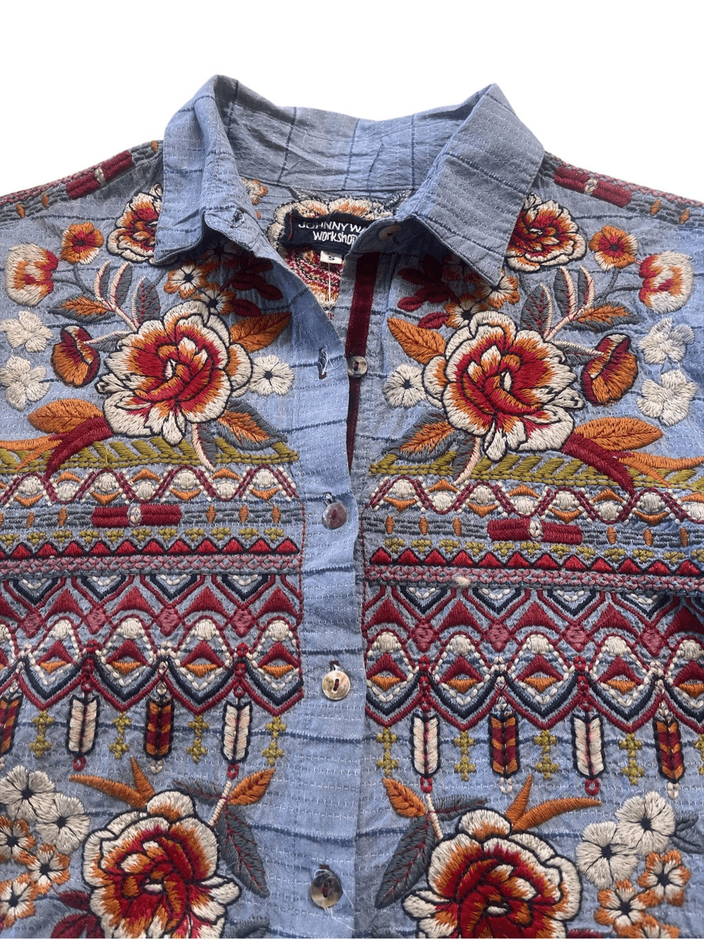 Johnny Was Workshop button down embroidered top s… - image 3