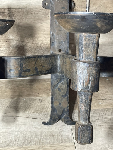 Antique Gothic Heavy Forged Iron 3 Arm Wall Candle Holder 14 1/4” L - Picture 2 of 12
