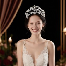 7.5cm Tall Crystal Pearl Large Wedding Queen Princess Prom Tiara Crown For Women