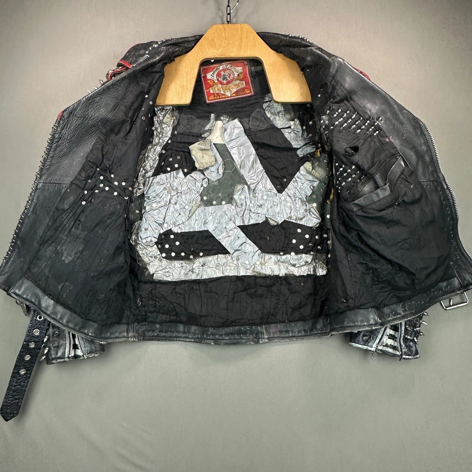 Vintage Leather Sheen Rudimentary Peni Studded Rare Wearable Art Punk Jacket image 5