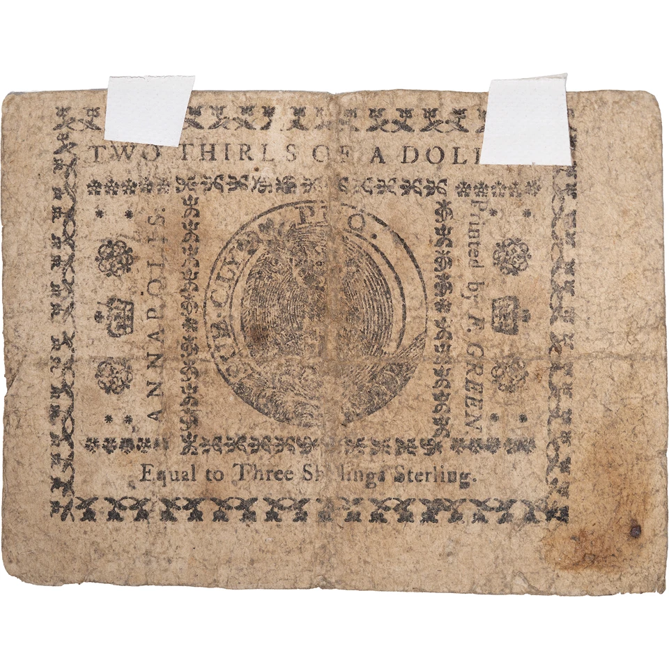 1776 2/3 Dollar Annapolis Maryland Continental Currency Note Nice Condition - Image 2 of 2