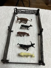 Vintage Lot of 5 Marx Long Horn Steers Cows Various Colors With Pen
