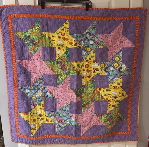 Kids Spring Insects Lizards Purple Multicolor Quilt 40” X 40” 90/00s Vibes