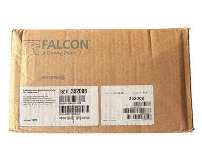 Case of 1000 NEW Corning 352008 Falcon 5 mL Round Bottom Polystyrene Test Tube, 