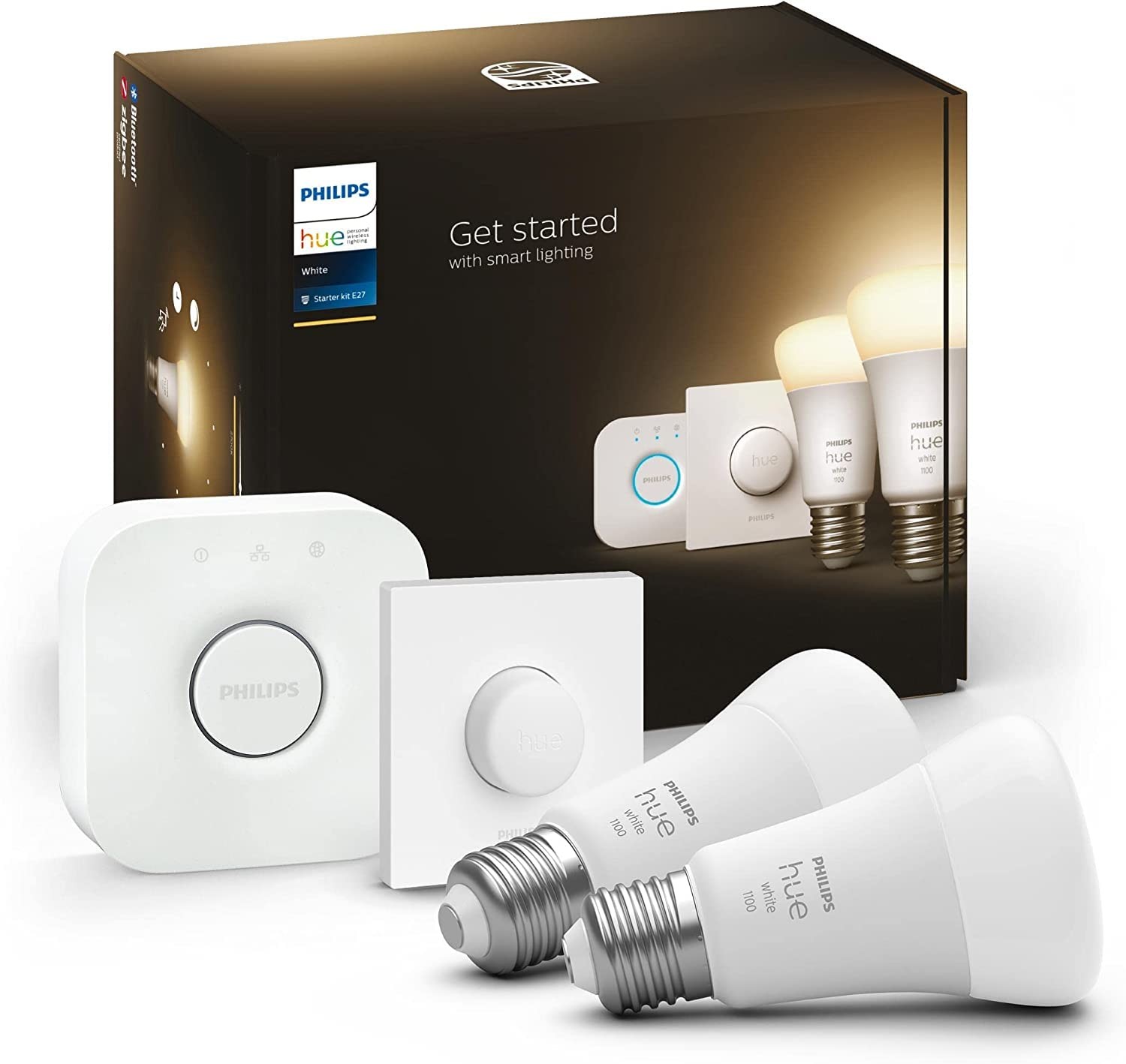 Philips Hue White Smart Light Bulb Starter Kit [E27 Edison Screw] 2 Pack Smart