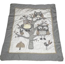 Levtex Baby Owl Tree Crib Quilt Blanket 42x36 Gray Brown Cotton Unisex Infant