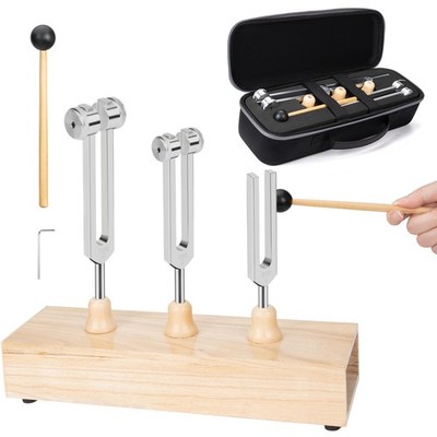 Tuning Forks Healing Set 128HZ 256HZ 512HZ Sound Instrument Wooden Resonator
