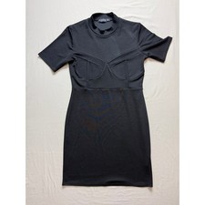 PrettyLittleThing Black Mock Neck Corset Detail Mini Bodycon Dress Women Size 10