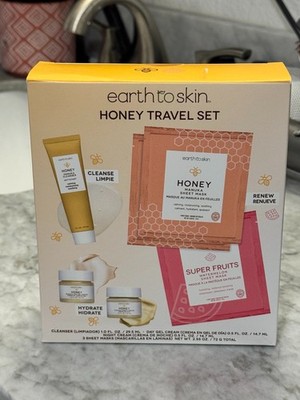 NEW Earth to Skin Honey Travel Set Cleanser Day Cream Night Cream Sheet Masks