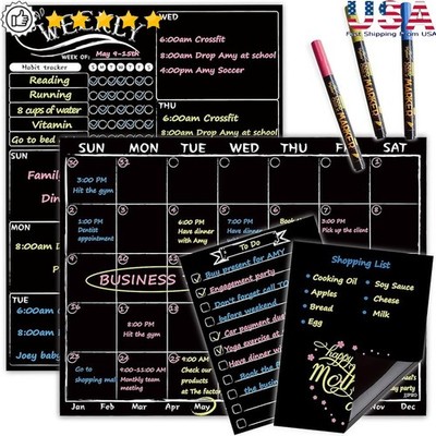 Magnetic Monthly Weekly Planner Set Erasable Dry Wipe Notepads W/ Chalk Markers
