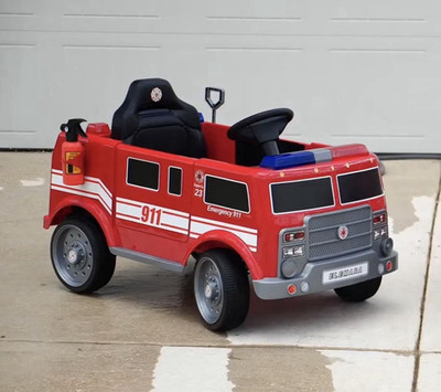 ELEMARA Battery Powered 911 Ride-On Fire Truck Toy for Kids Ages 3-8