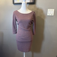 Windsor Glitter Mauve Open Back Bodycon Dress Size M Long Sleeve