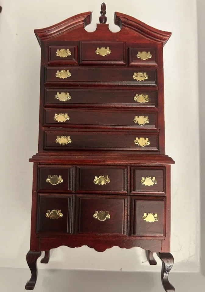 Fab 批量:3 复古桃花心木 Minature 梳妆台,Bespaq 镜子,镀金 miror,1:12 比例 — 第 2/4 张图片