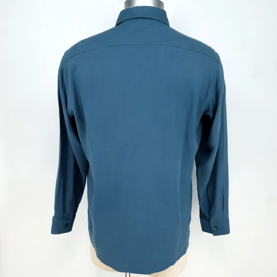 Hugo Boss Shirt Mens Large Blue Silk Button Front Long Sleeve Preppy Academia - Image 2 of 4