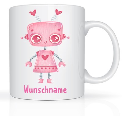Roboter Mädchen mit Namen Motiv Namensbecher Namenstasse Tasse Weiß Wunschname