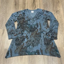 Inoah Top Womens Medium Blue Tunic Art To Wear Artsy Lagenlook Boho USA