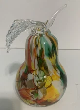 Hand Blown Murano Style Art Glass Pear Paperweight Figurine Decor Made In Poland