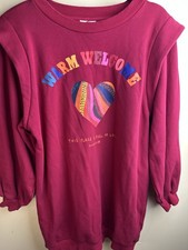 FARM Rio Dress Warm Welcome XS Sweatshirt Burgundy Rainbow Heart Puff Sleeve